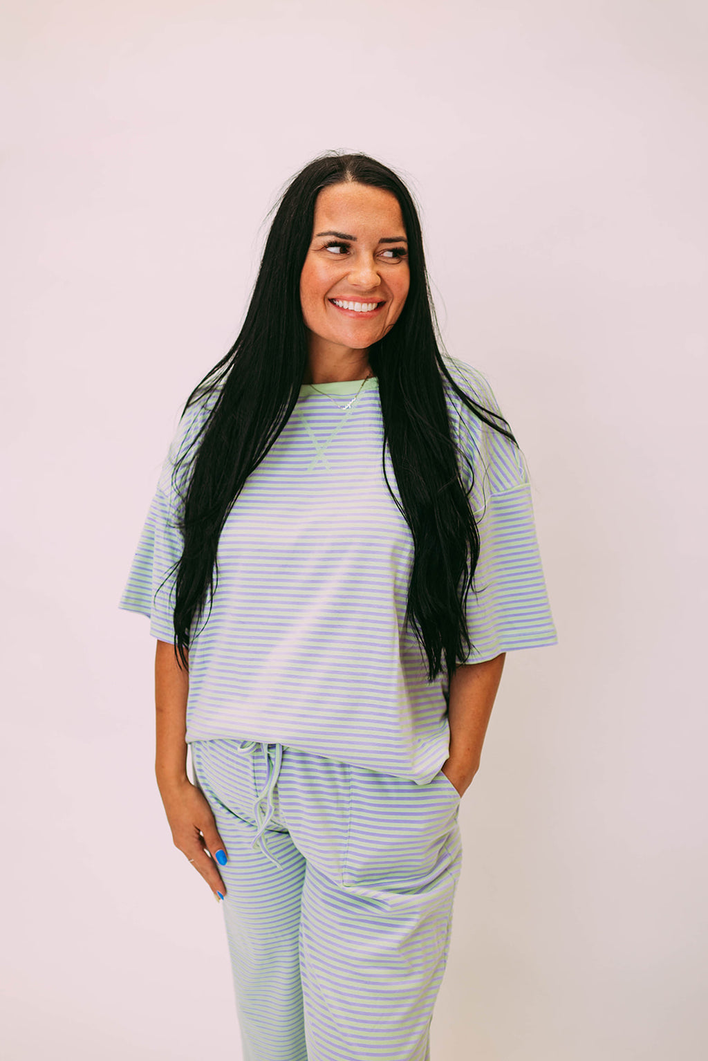 striped knit pants sets
