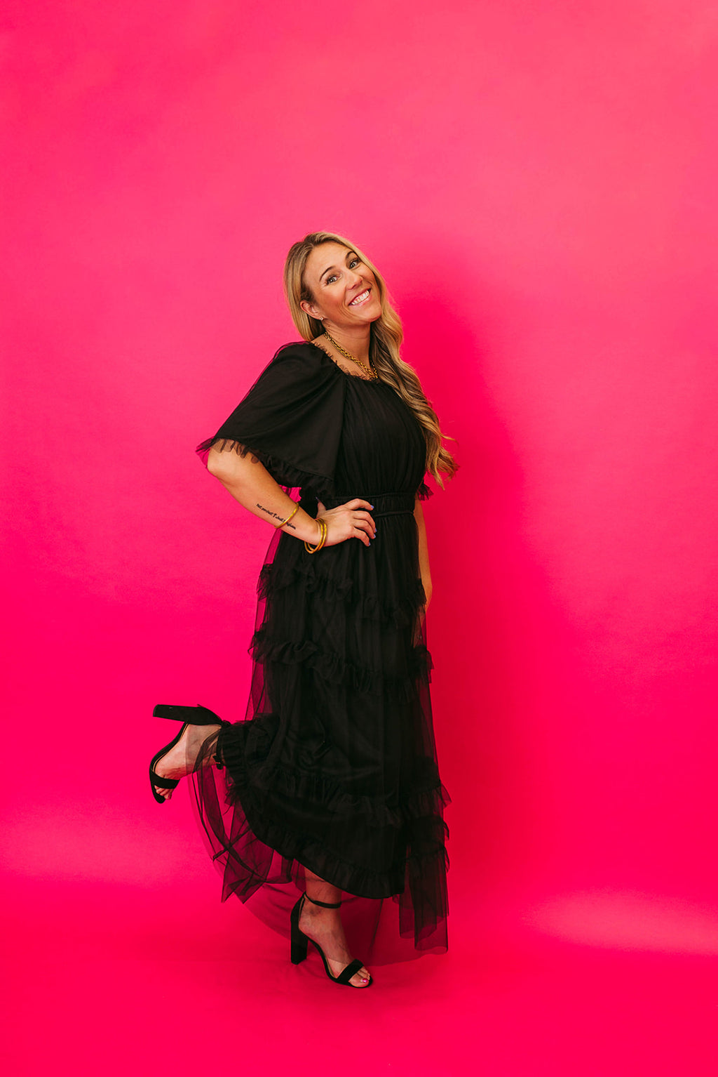 tulle tier midi dress
