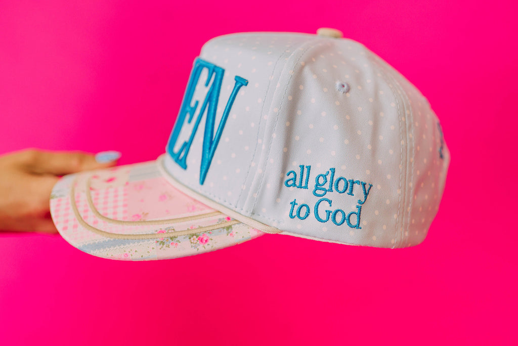 amen embroidered patchwork trucker