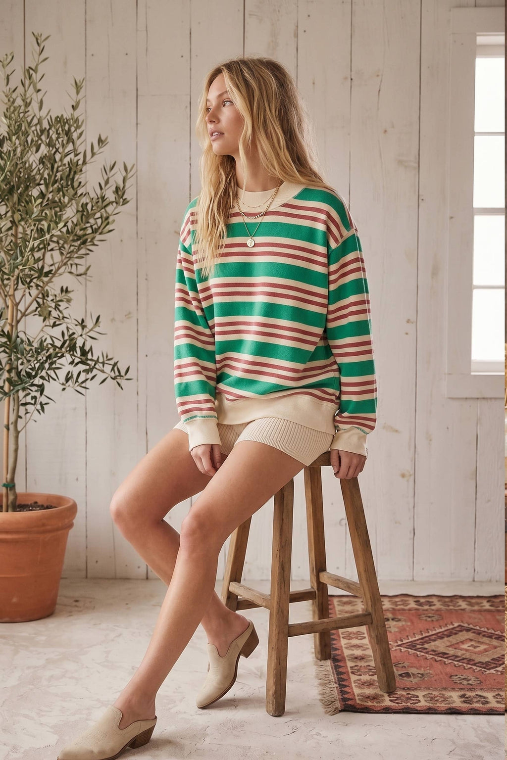 oversized terry striped sweatshirt