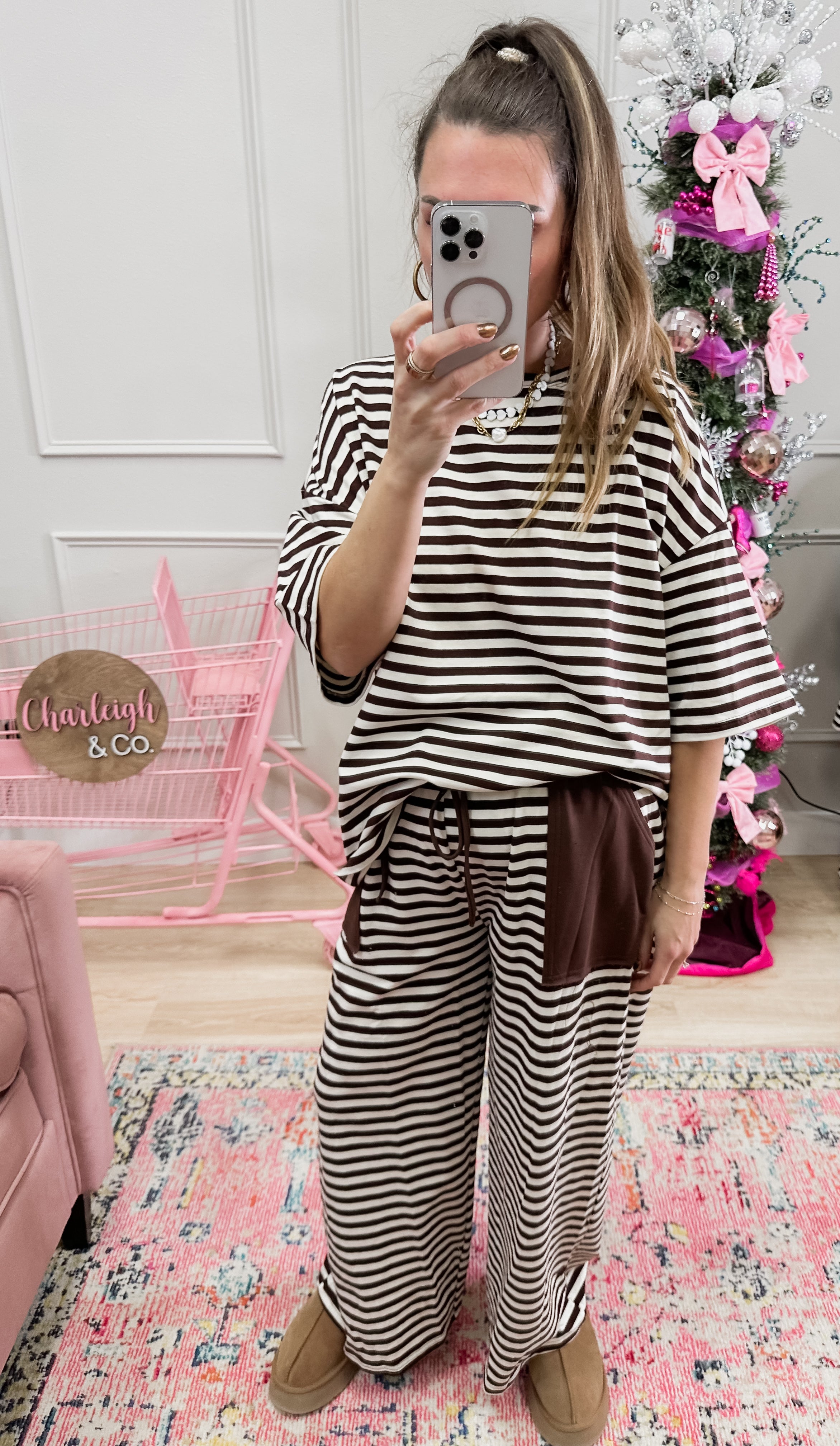 Striped Knit Tee Lounge Set