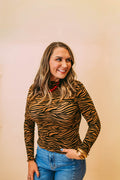 zebra print longsleeve mesh mockneck top