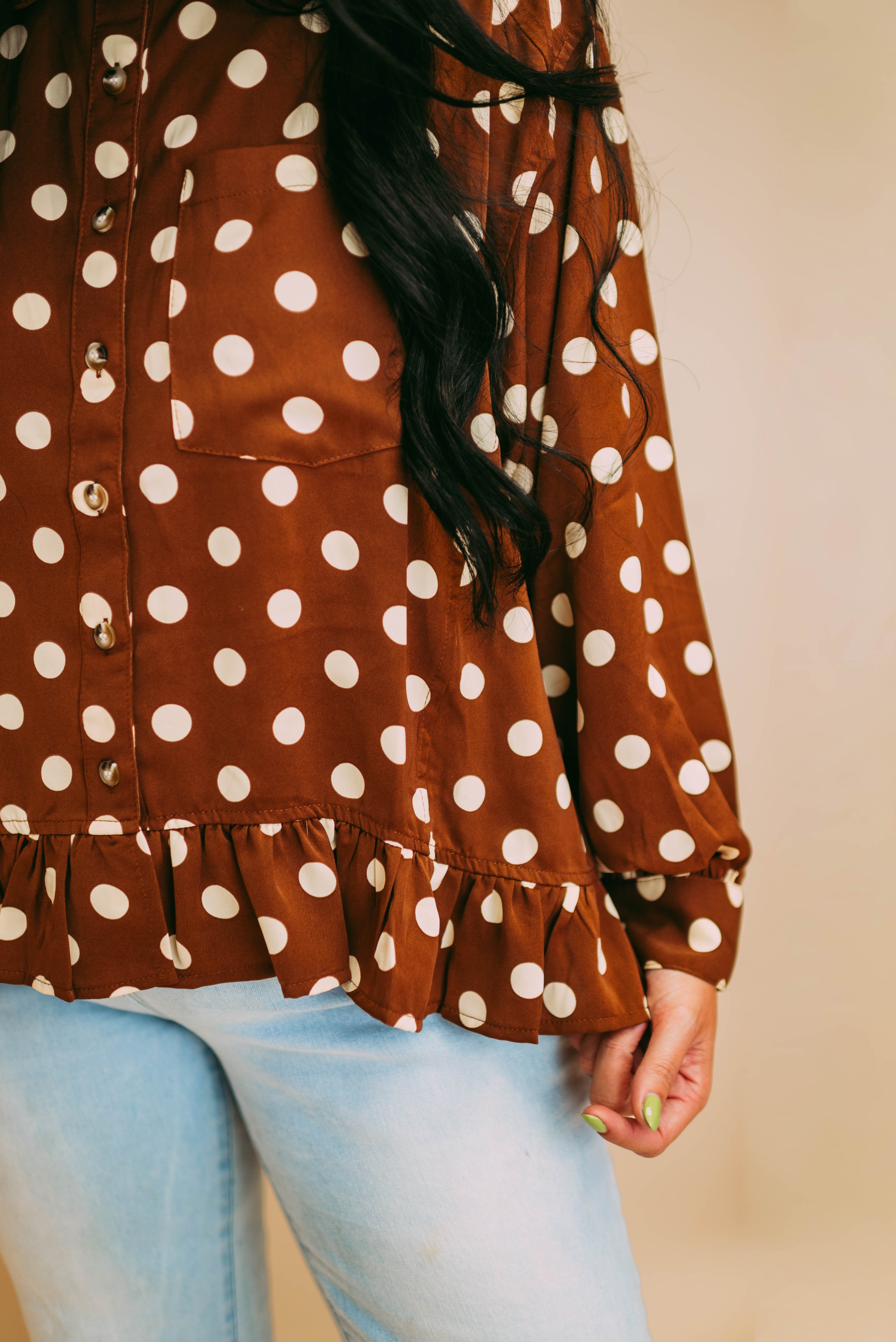 collared button down polka dot peplum top