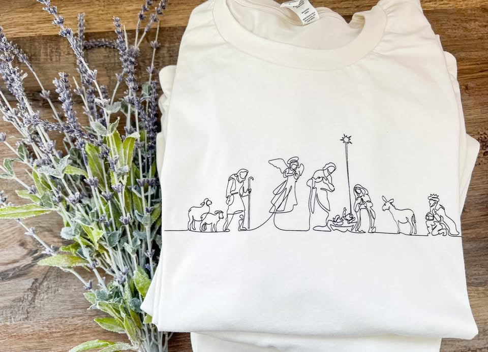 Vintage White Nativity Scene Tee