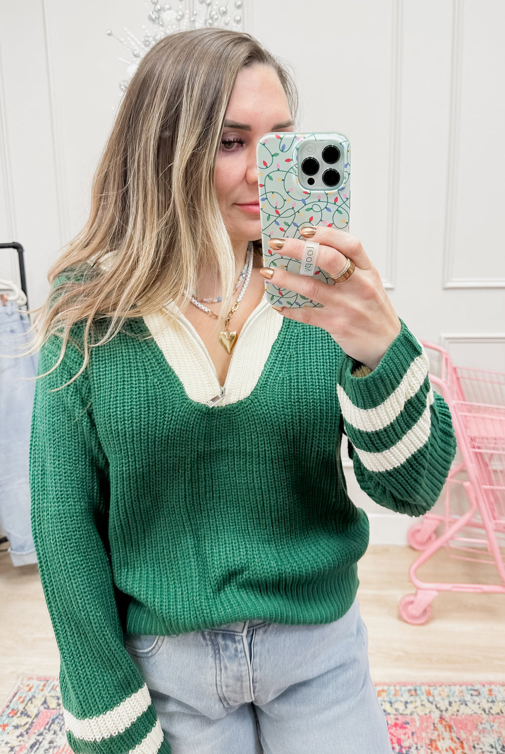 Jade Green Half Zip Sweater