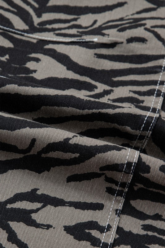 gray zebra denim flares