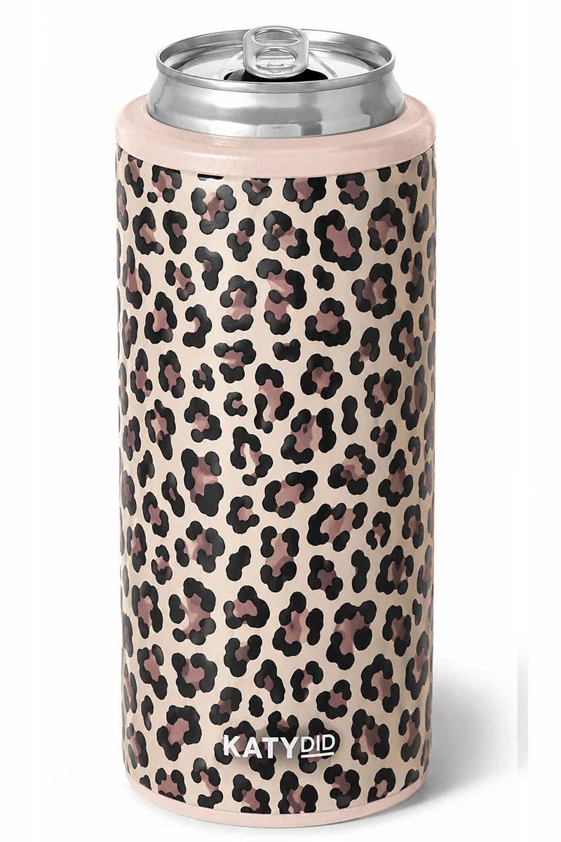 brown leopard slim can cooler