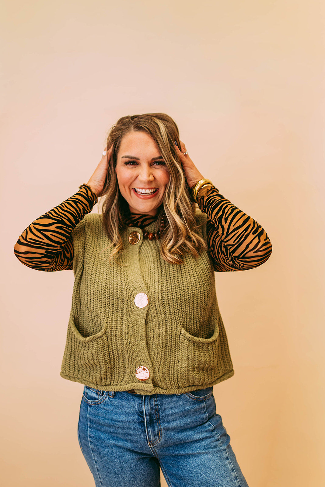 zebra print longsleeve mesh mockneck top
