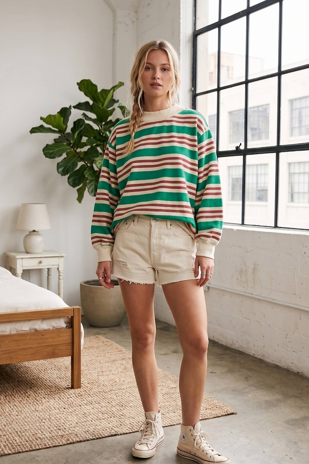 oversized terry striped sweatshirt