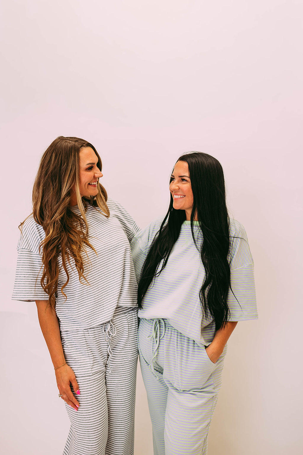 striped knit pants sets