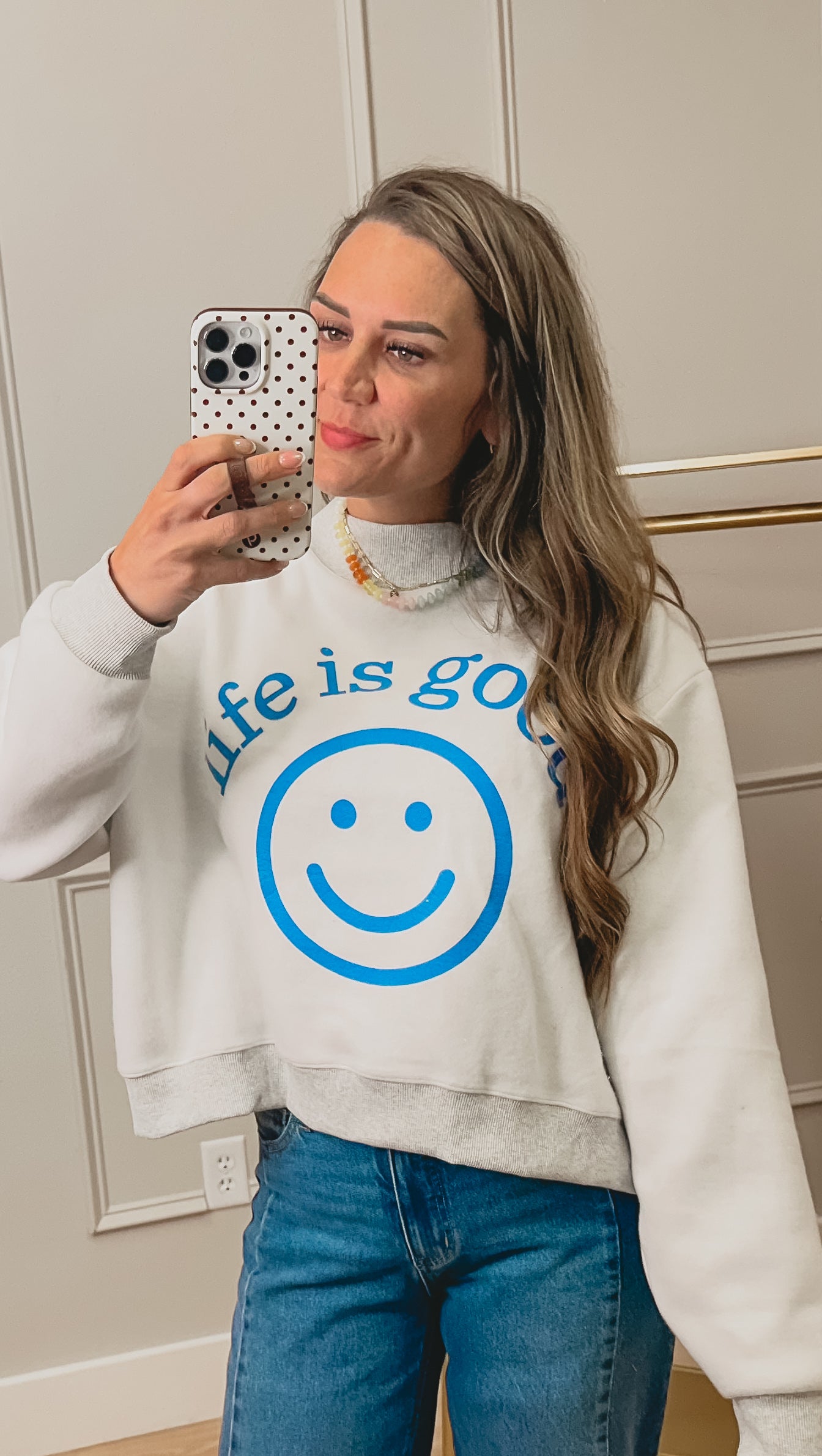 “life is good” / “ you are exactly where you need to be” reversible mockneck sweatshirt