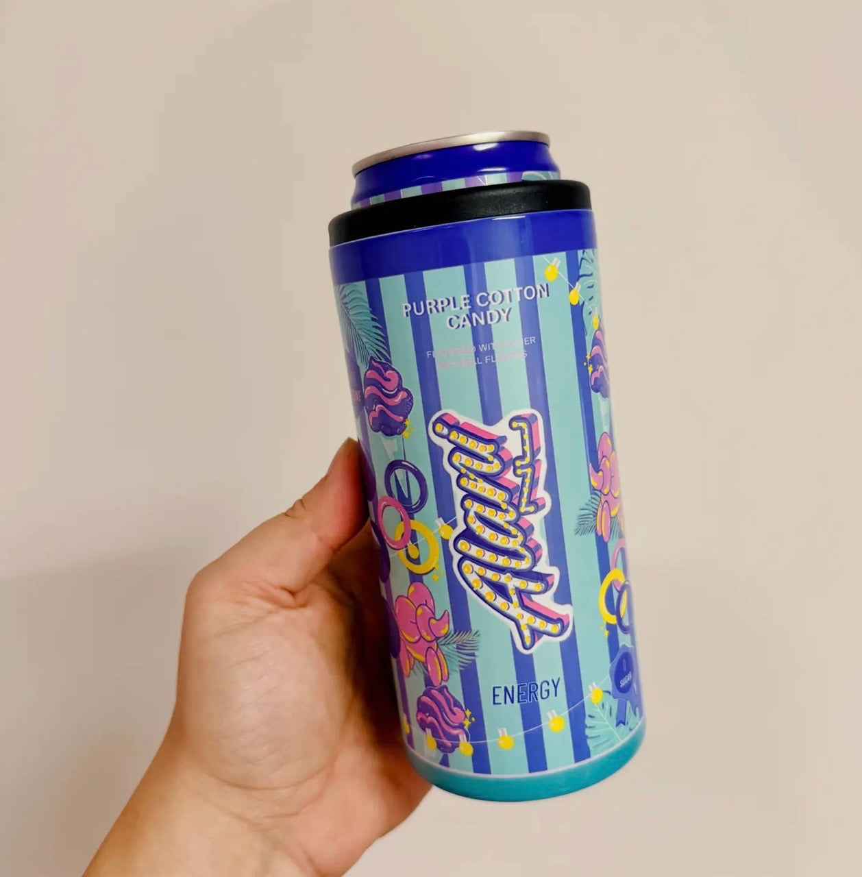 purple candy energy slim can cooler