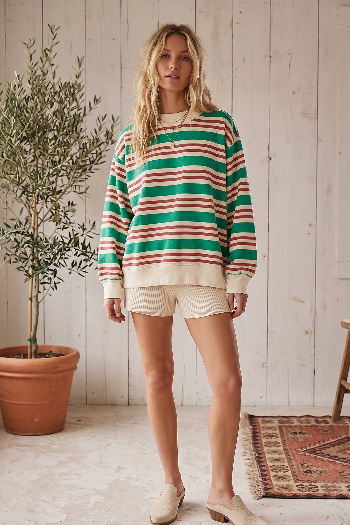 oversized terry striped sweatshirt