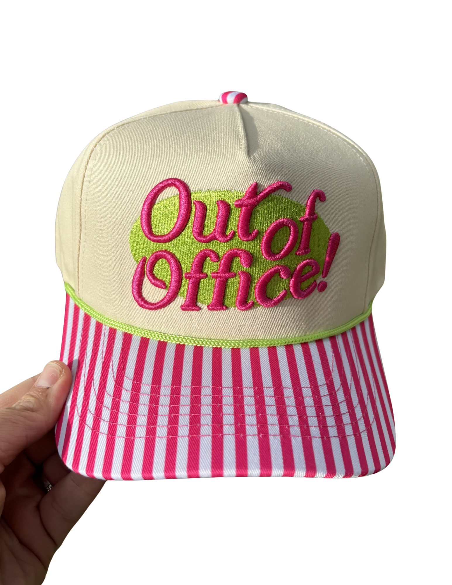 out of office striped trucker