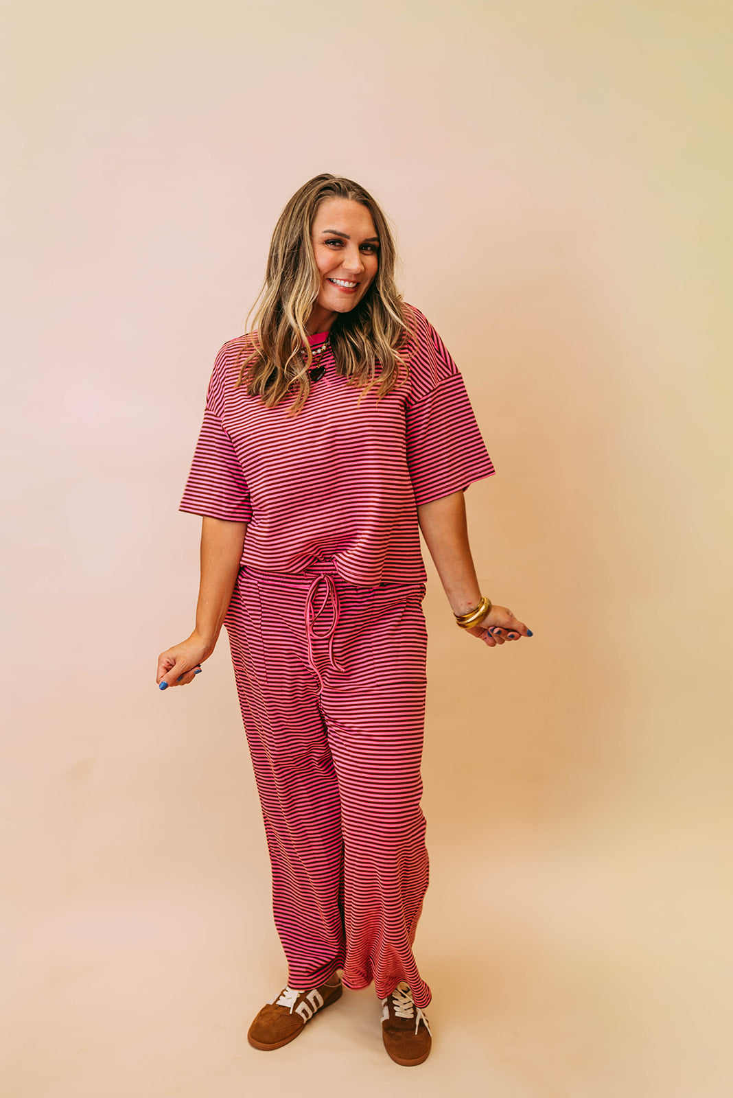 pink & brown stripe knit set