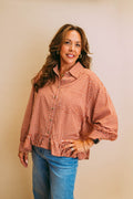 chestnut check babydoll peplum top