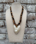 white heart leopard scarf necklace