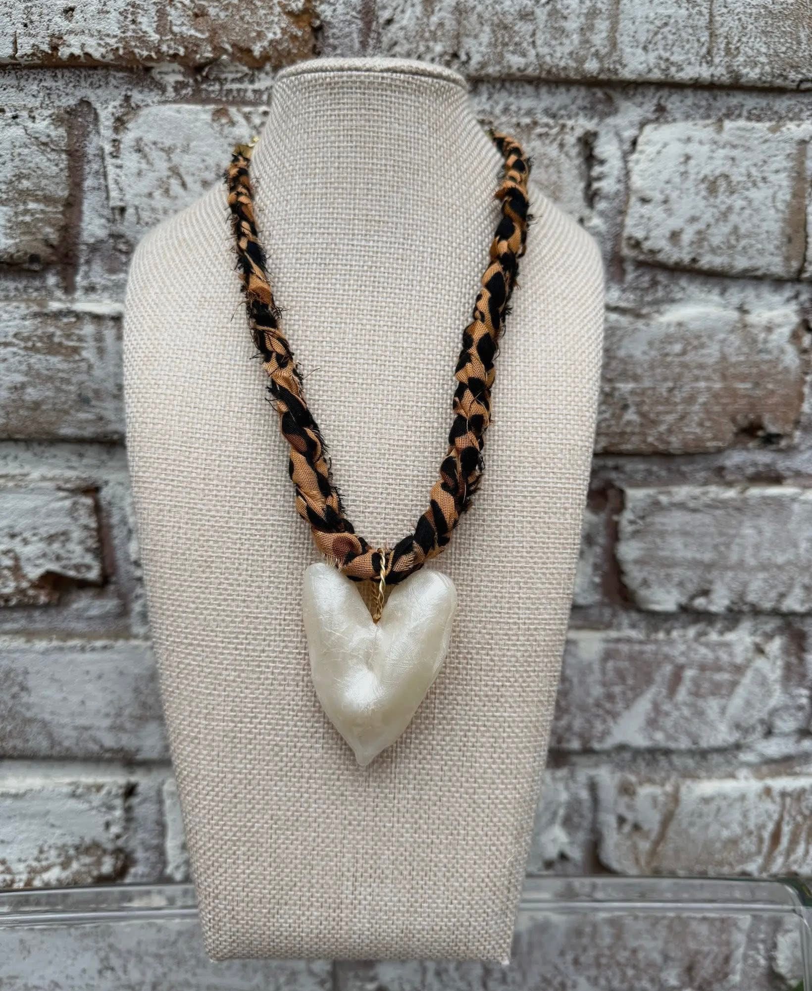 White Heart Leopard Scarf Necklace