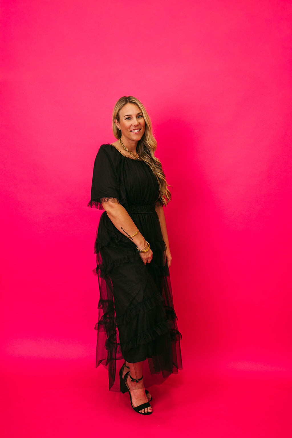 tulle tier midi dress