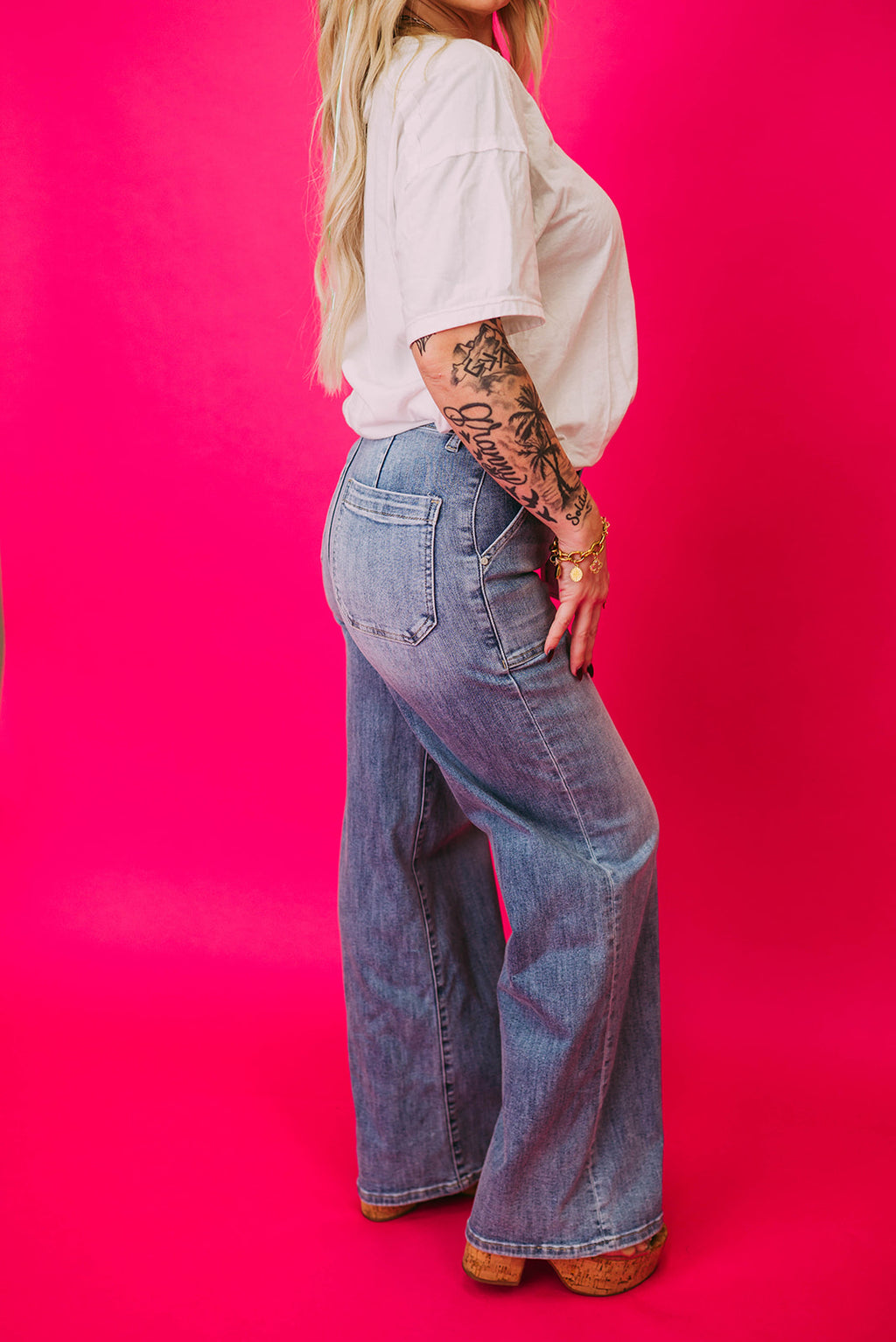 comfort stretch wide leg cuff jeans