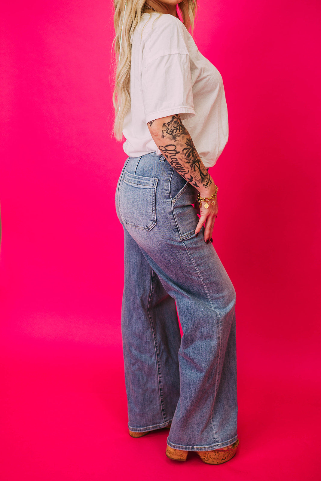 comfort stretch wide leg cuff jeans