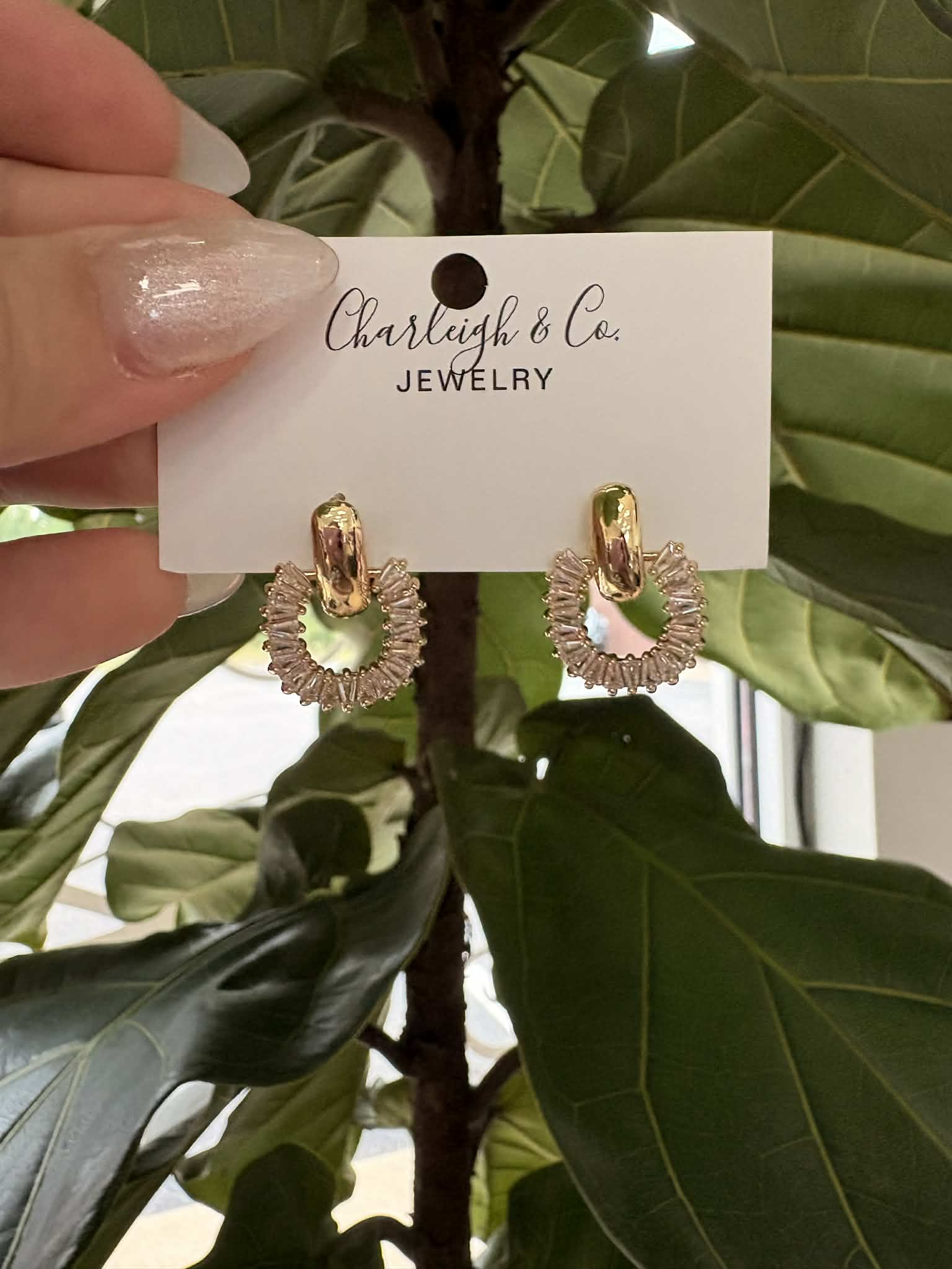 Gold Baguette Crystal Drop Earrings