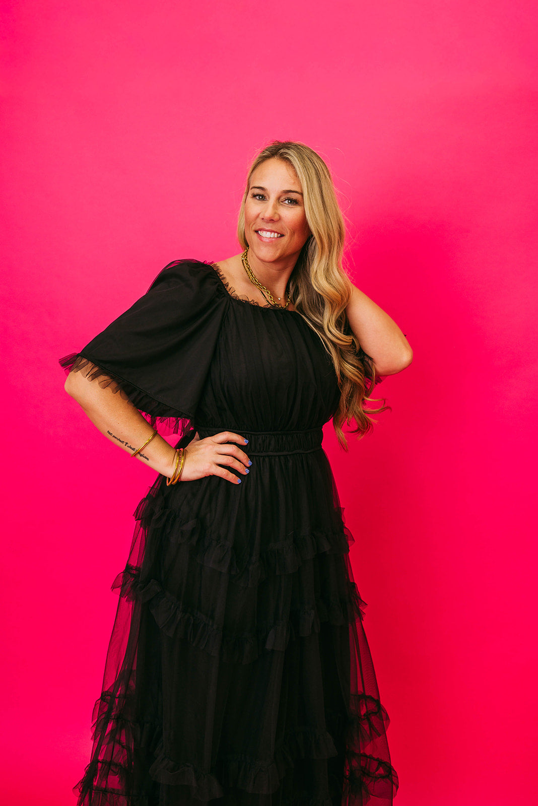 tulle tier midi dress