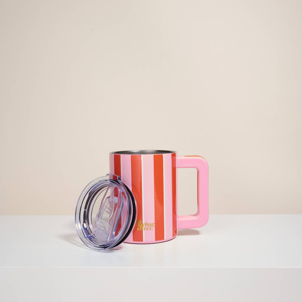 14 oz Insulated Mug–Sicily Stripes Pink