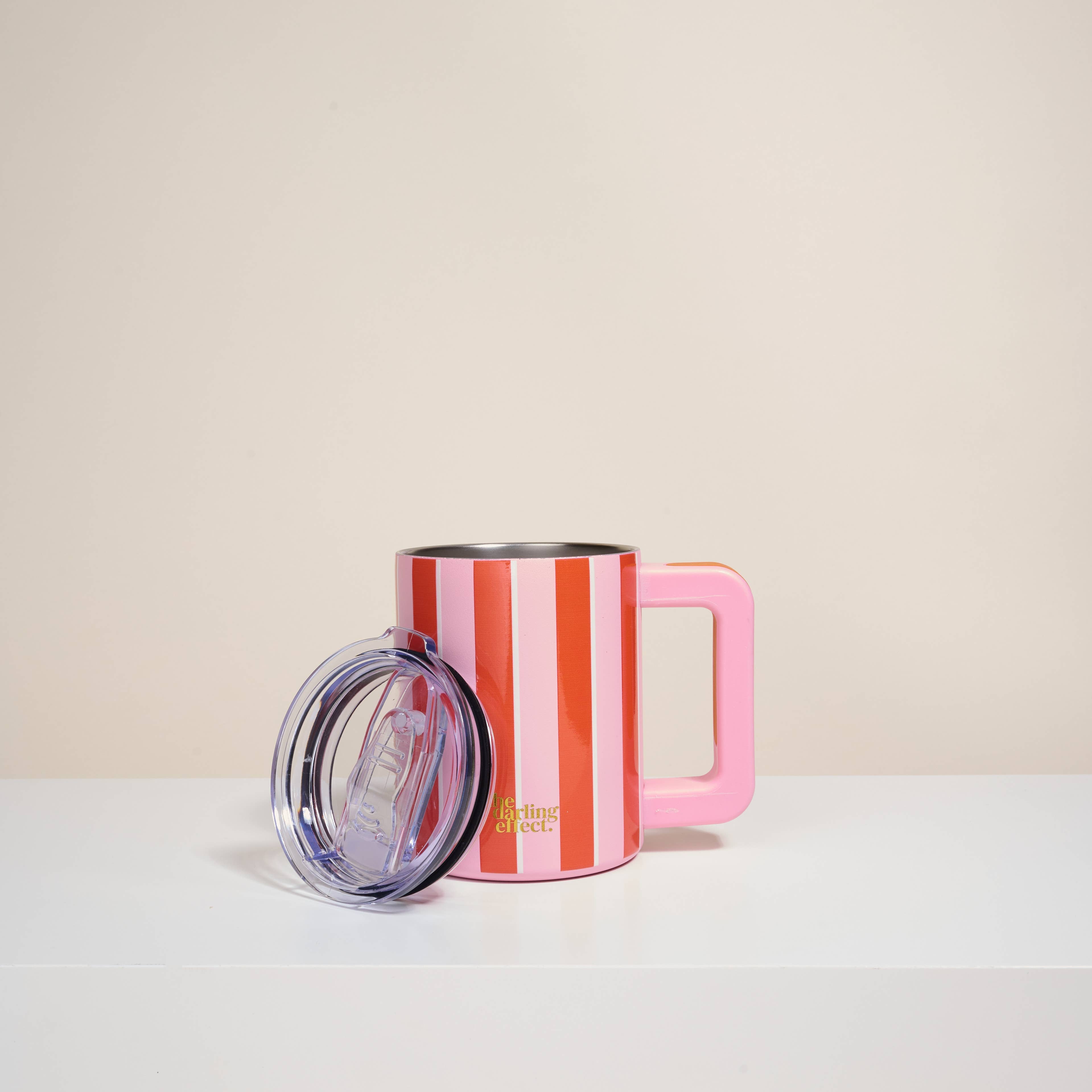 14 oz Insulated Mug–Sicily Stripes Pink