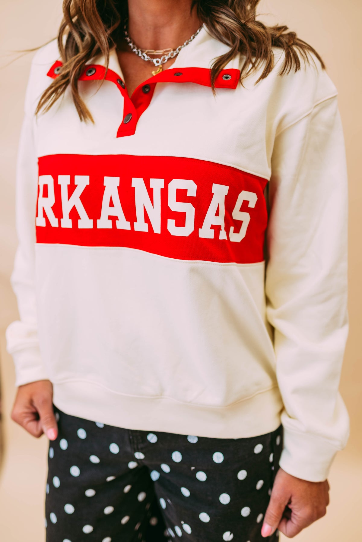 arkansas varsity snap-placket sporty pullover