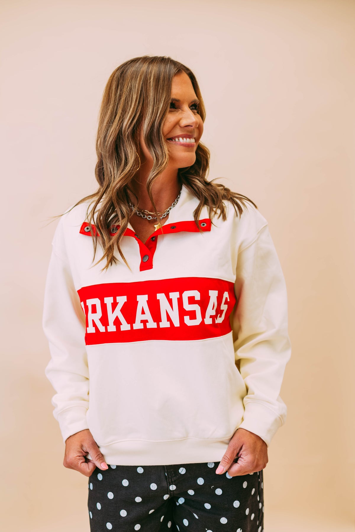 arkansas varsity snap-placket sporty pullover