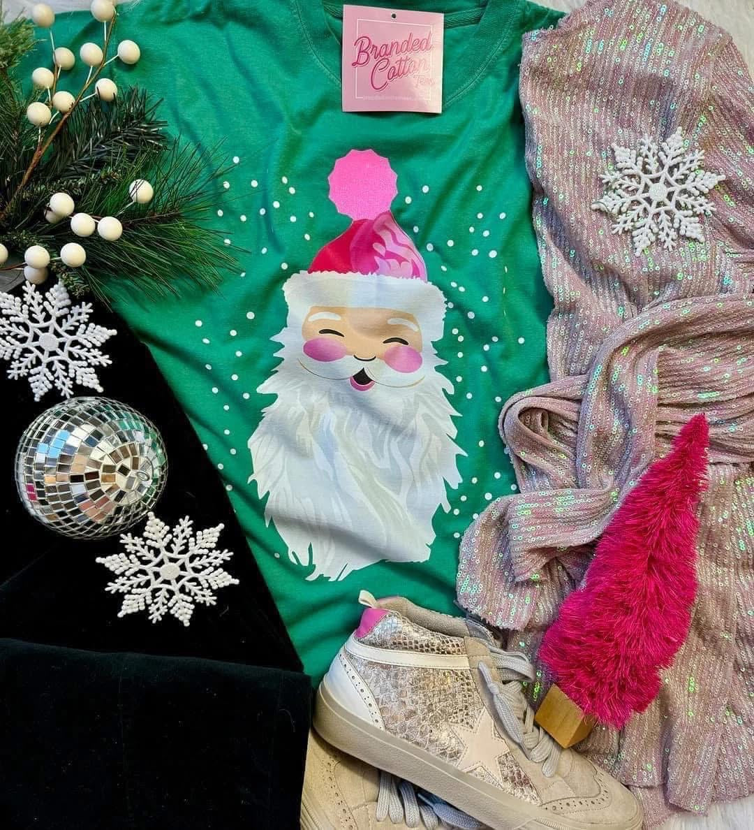 Green Santa Christmas Tee