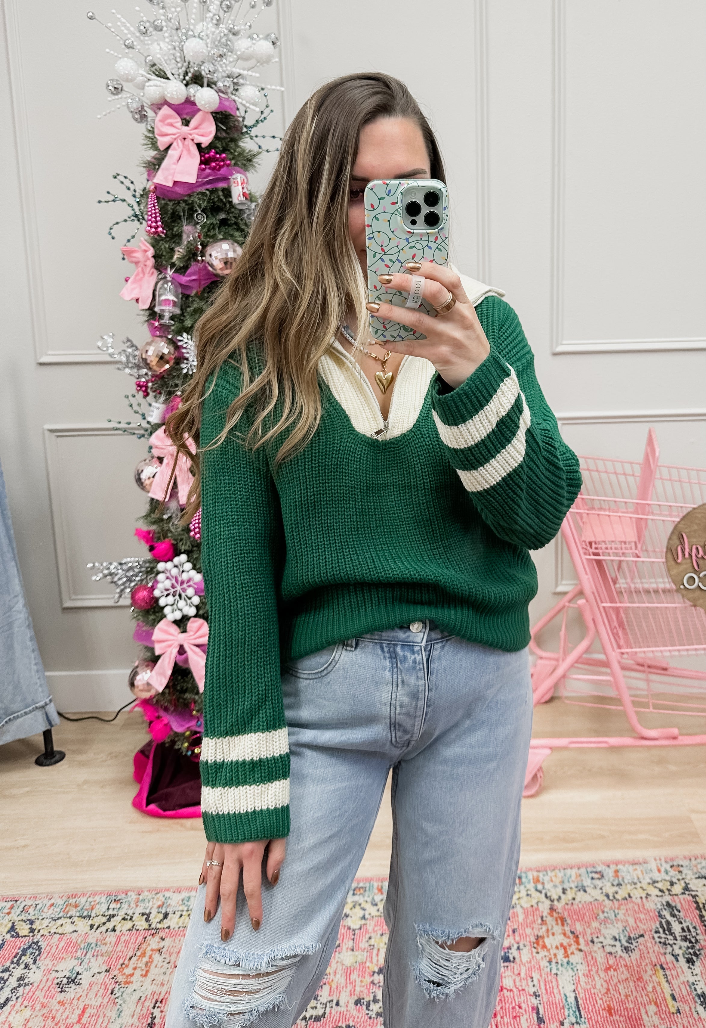 Jade Green Half Zip Sweater