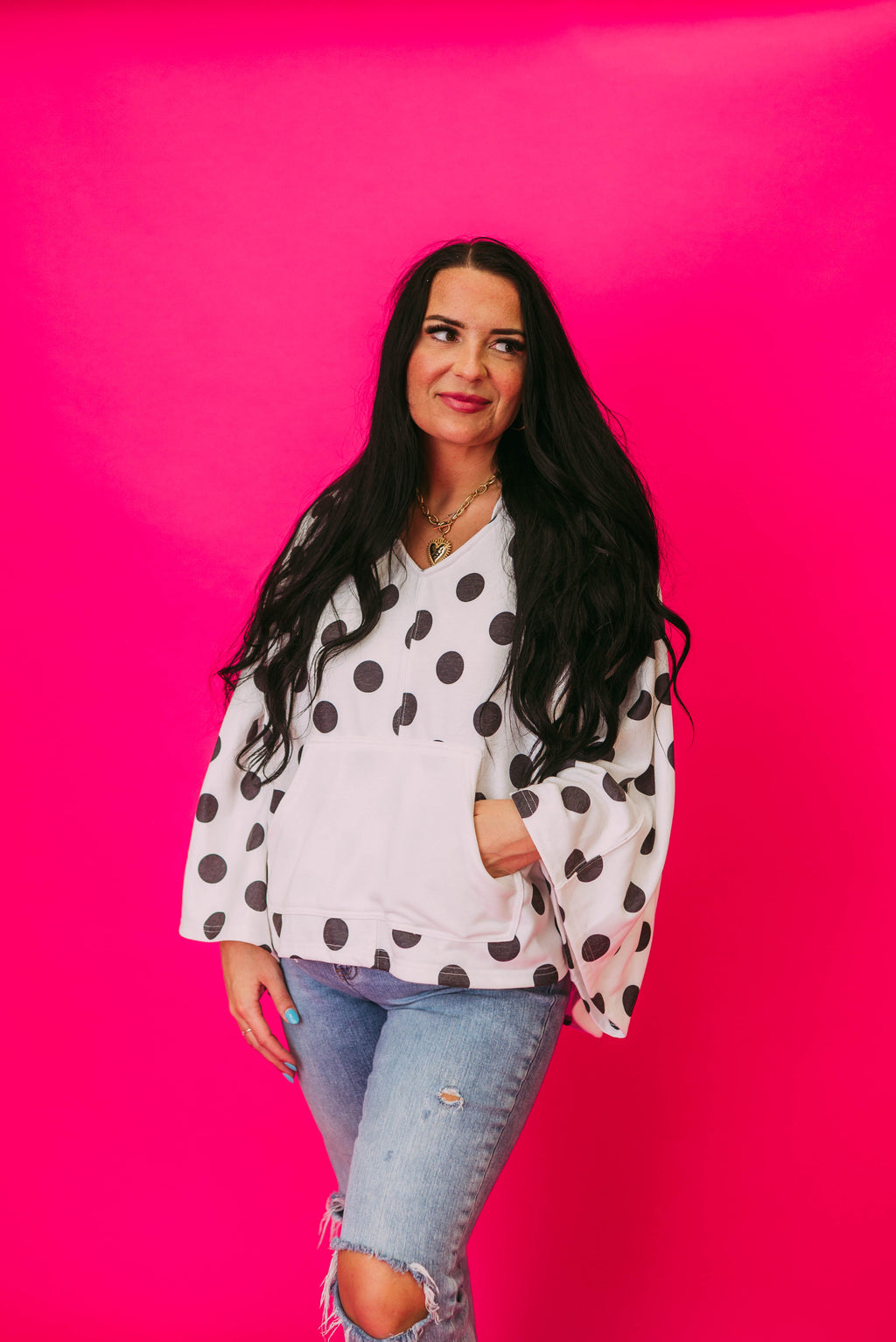 polka dot v neck hoodie