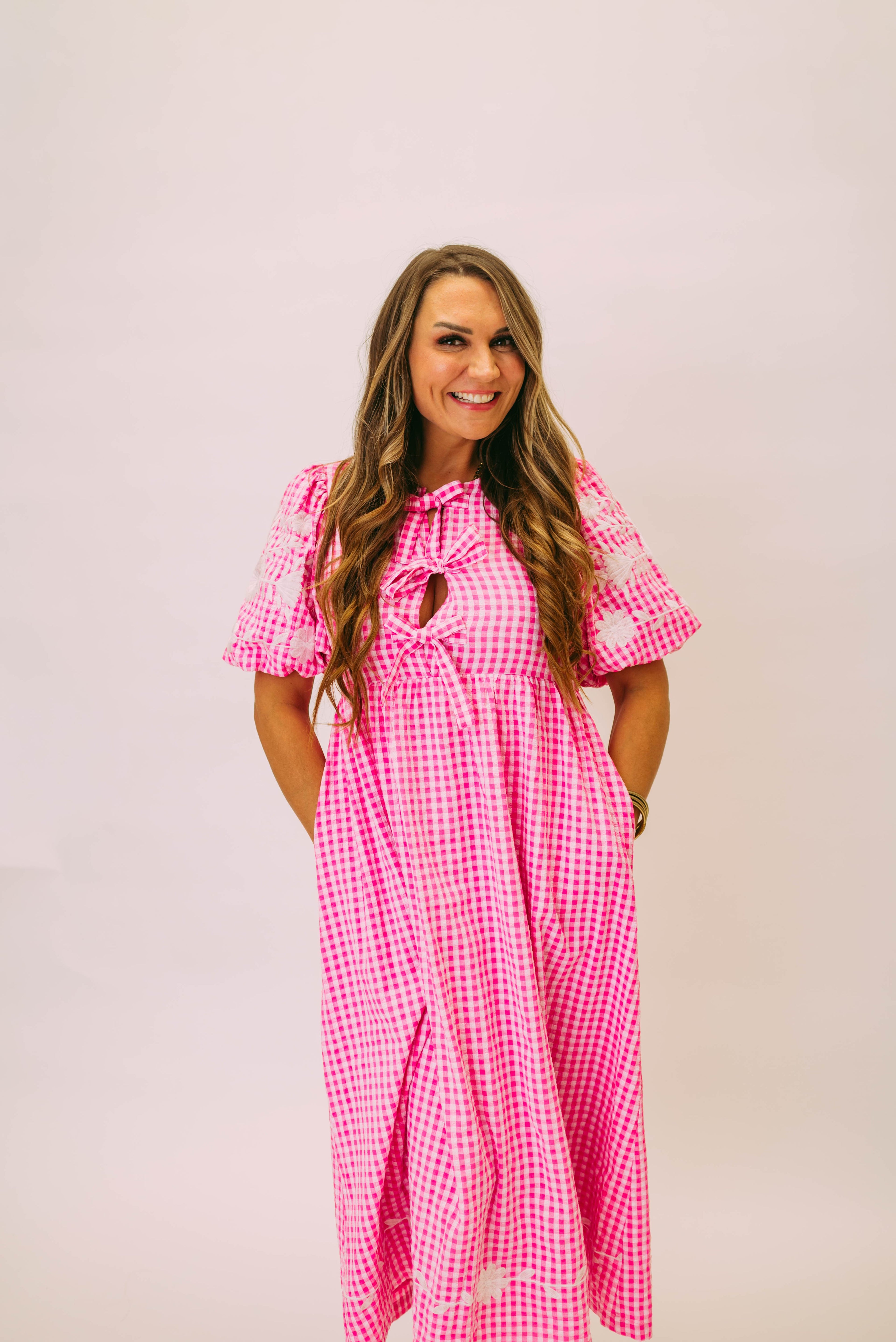 fushia gingham dress