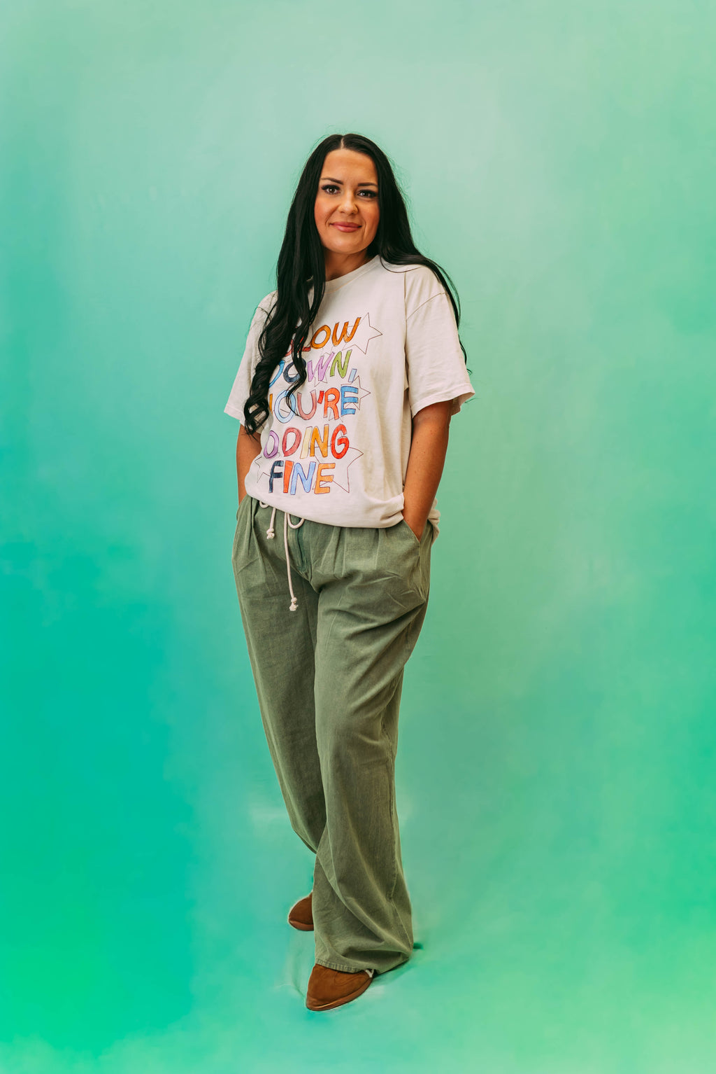 mineral washed cotton wide leg pants