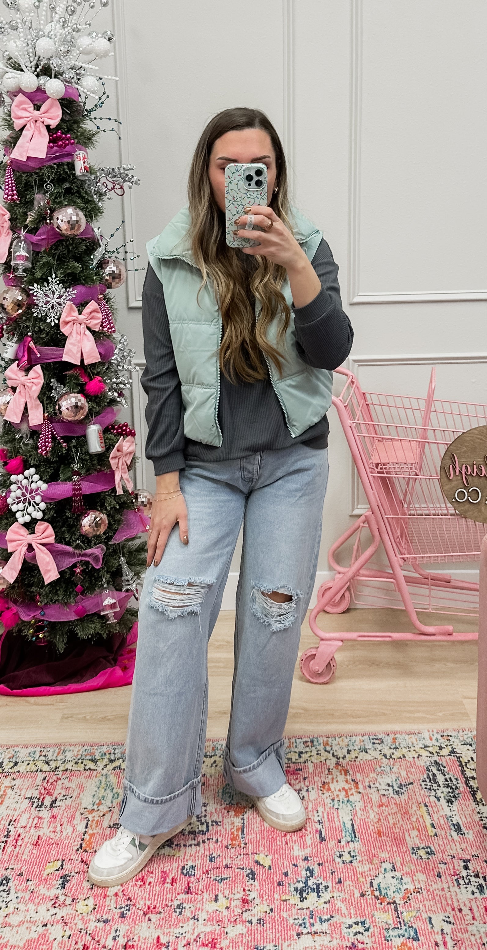 Vintage Retro Distressed Fold Jeans