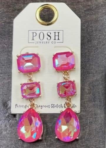 Pink Rhinestone Dangling Earrings