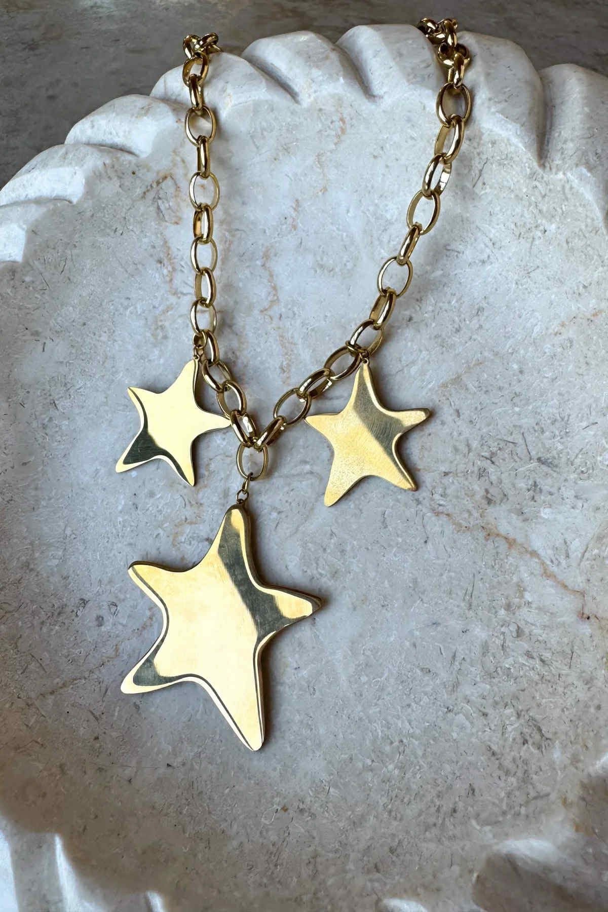 Three Star Gold Necklace