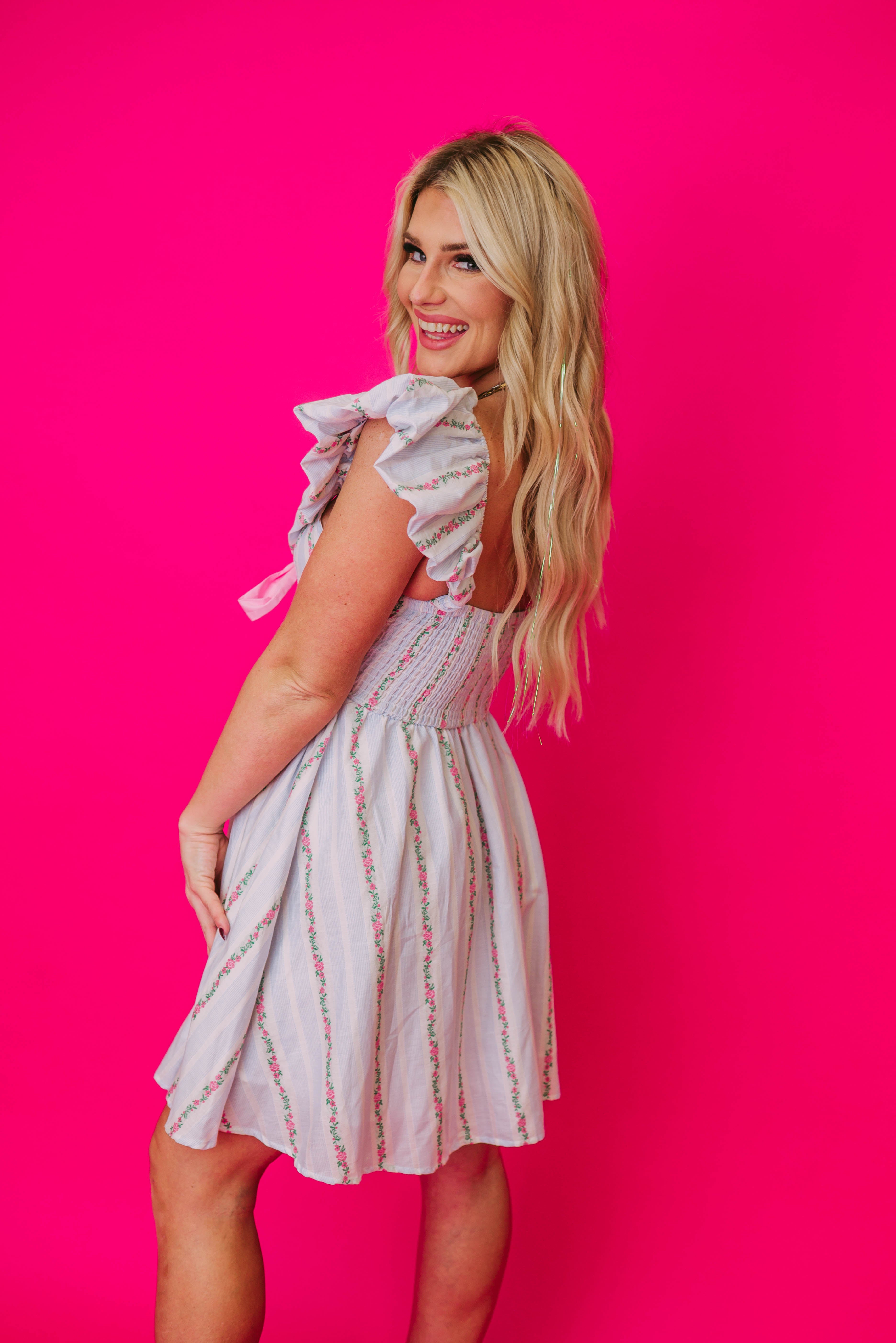 floral ruffles bow dress