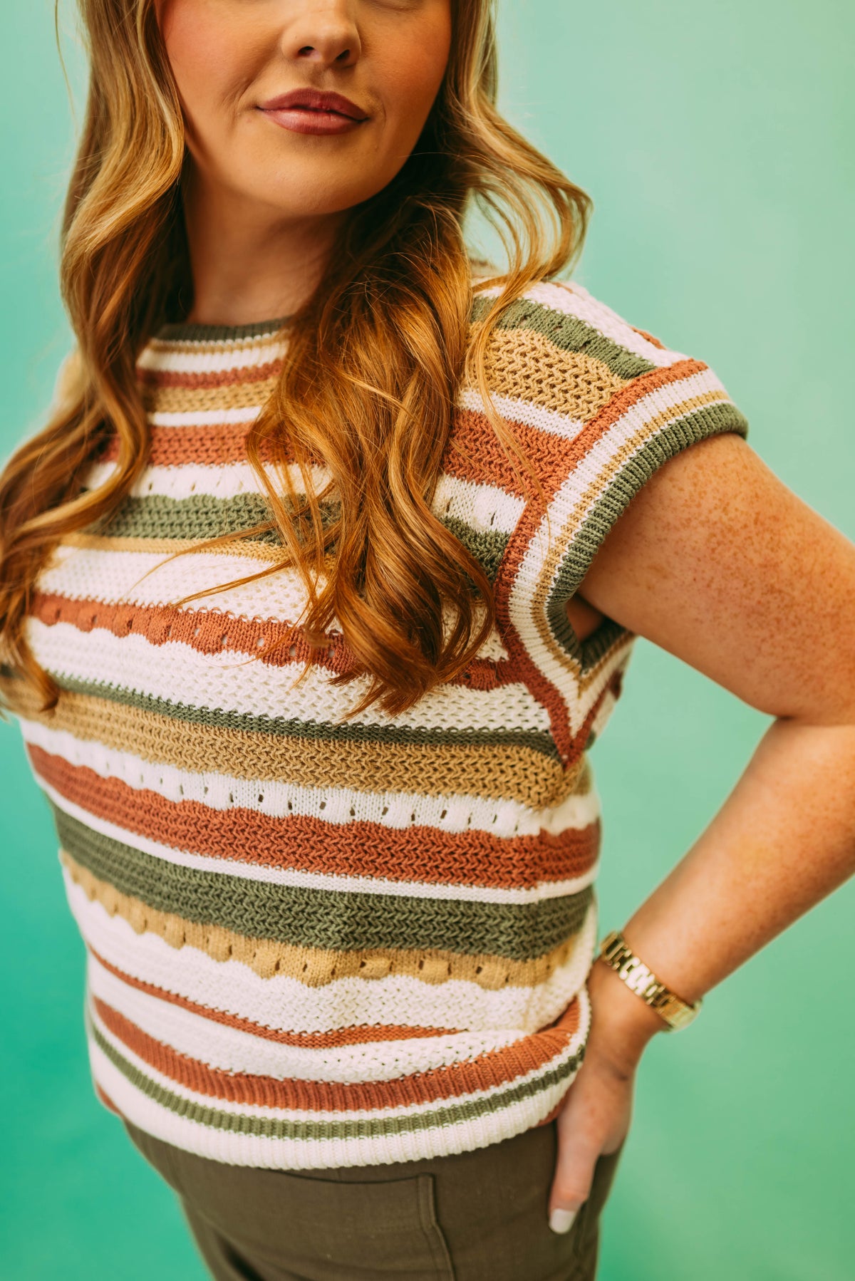 olive texture striped top