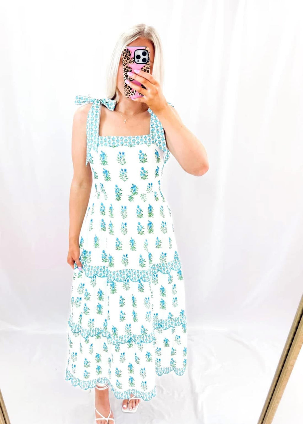 Blue Floral Tie Maxi Dress