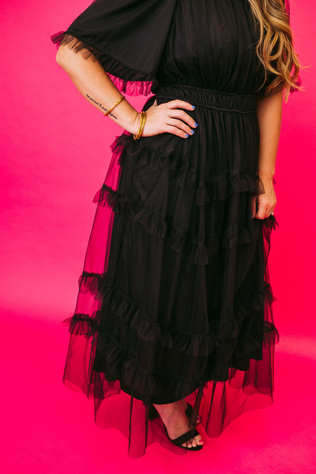 tulle tier midi dress