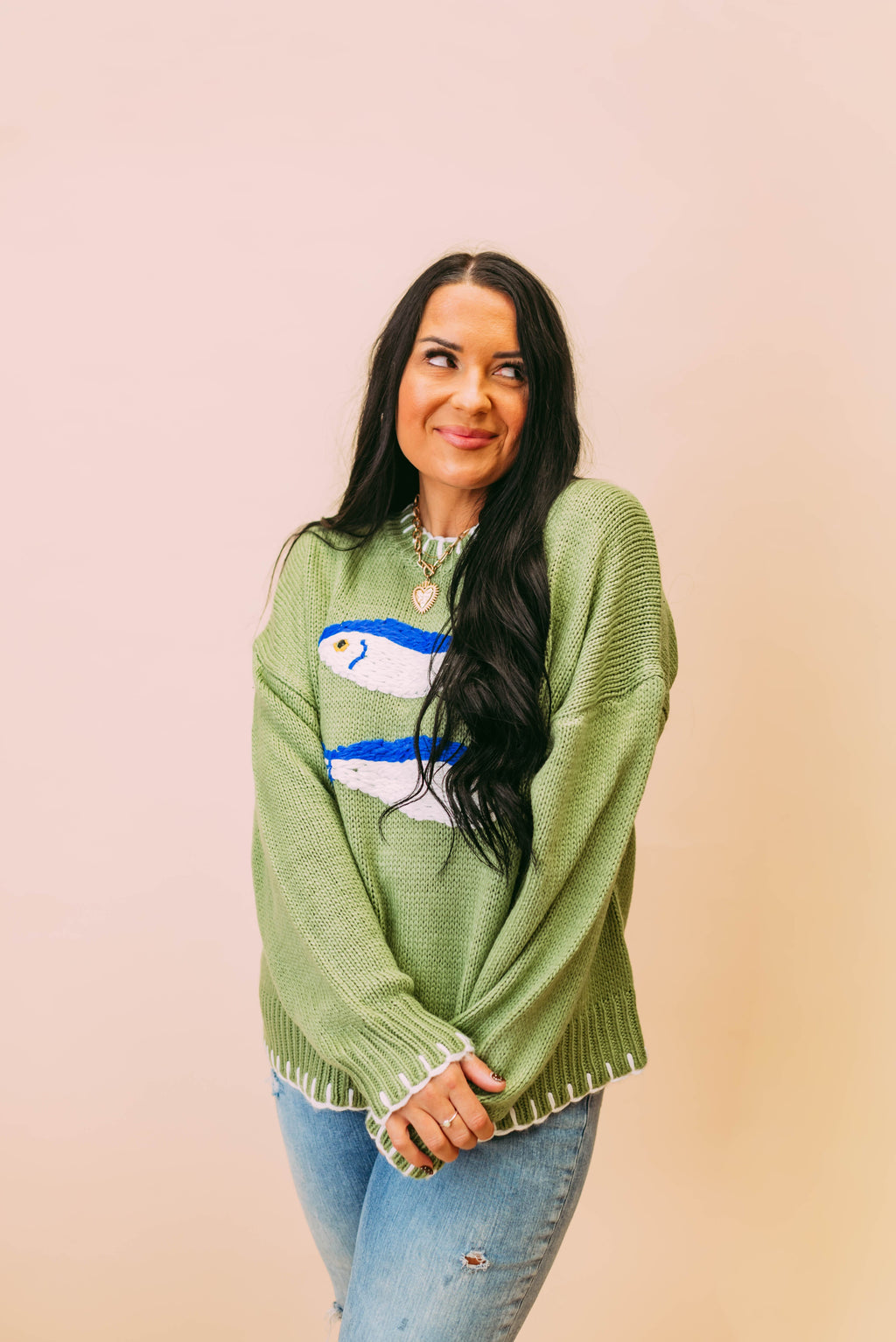 fish embroidered knit sweater
