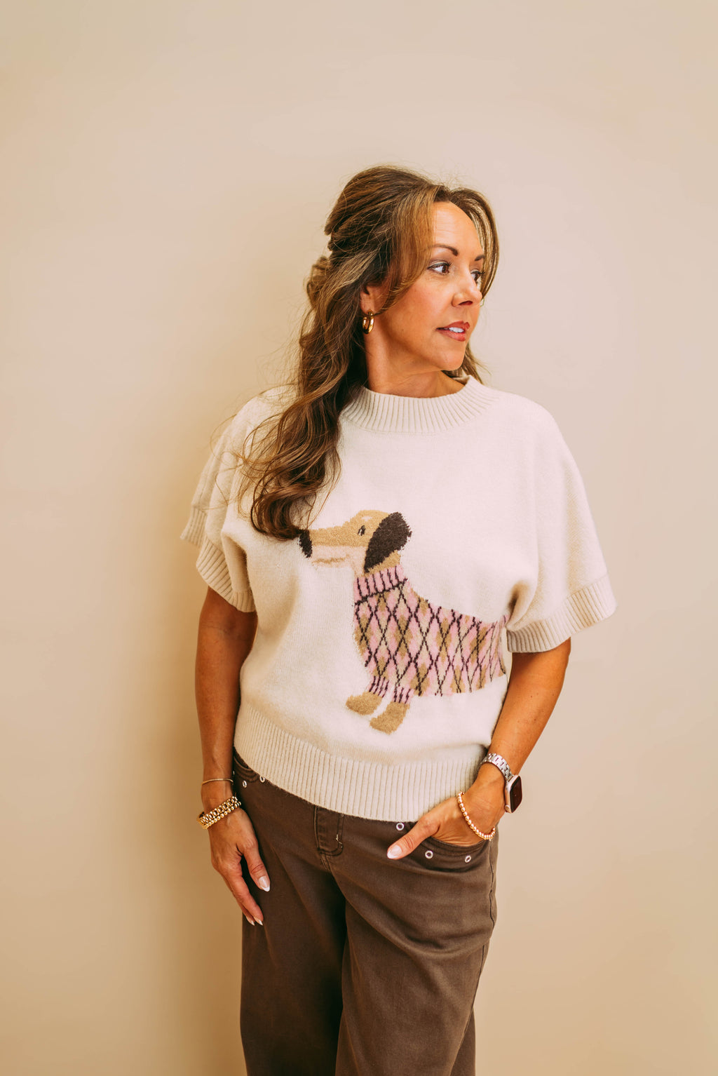 shortleeve dog knit sweater top