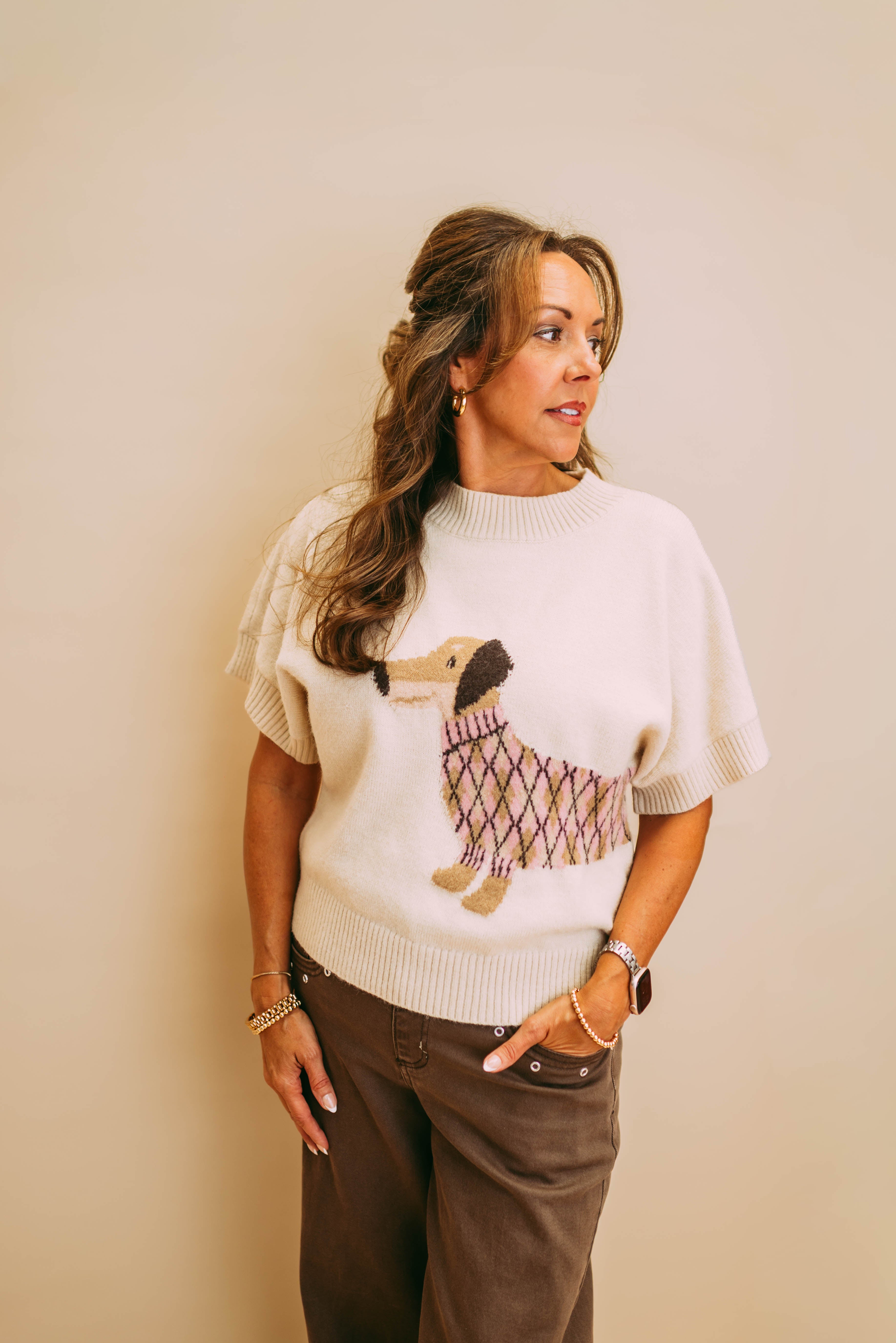 shortleeve dog knit sweater top
