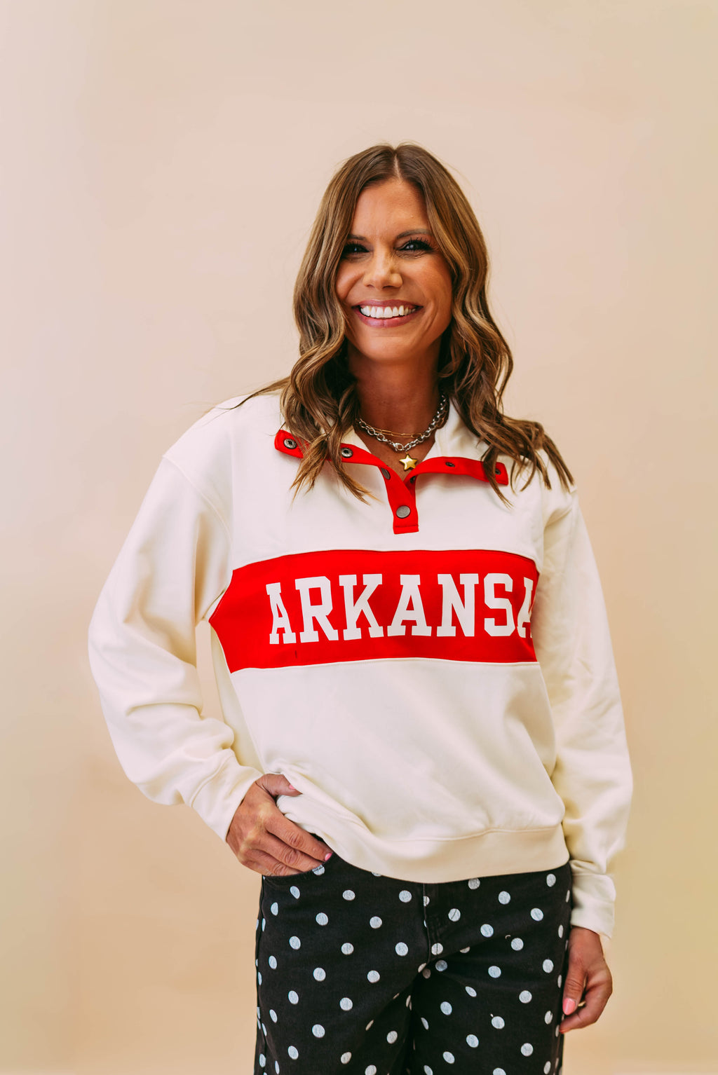 arkansas varsity snap-placket sporty pullover