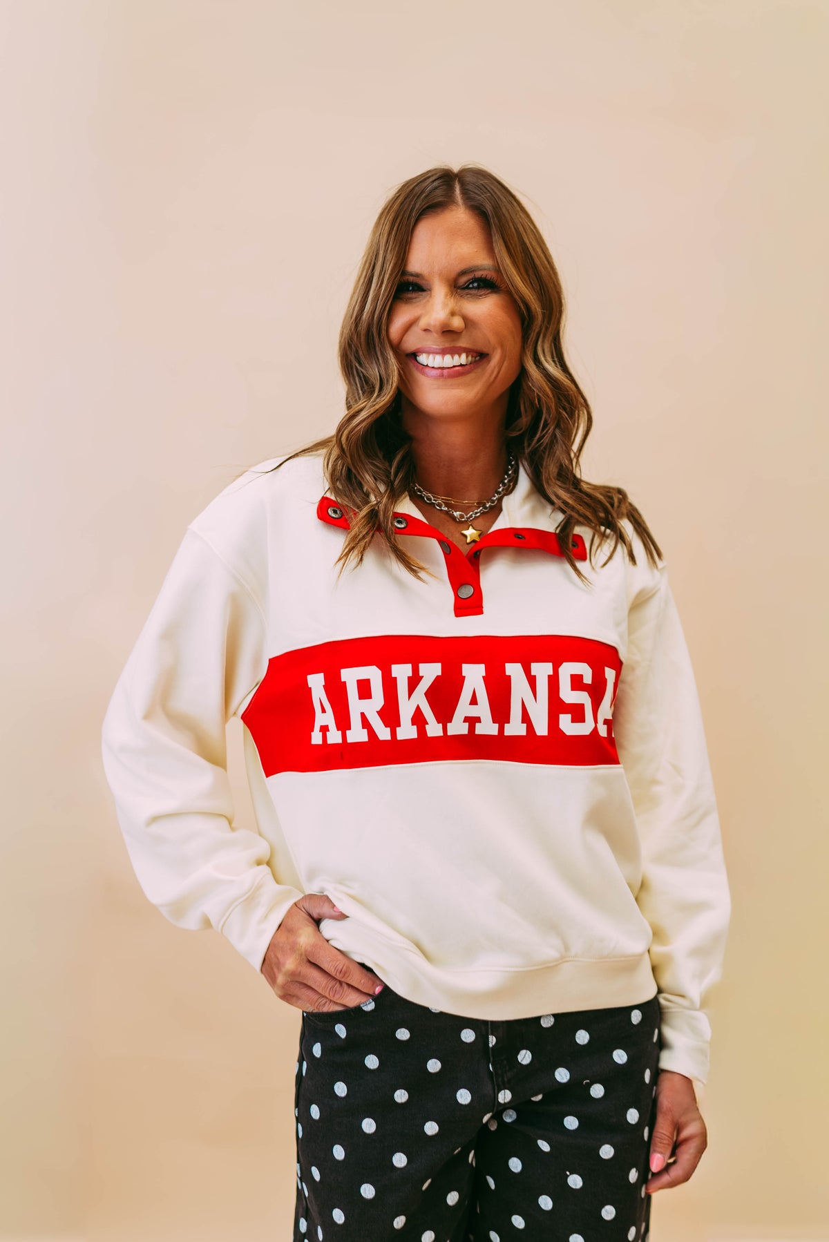 arkansas varsity snap-placket sporty pullover