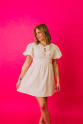 v neck puff sleeve dress