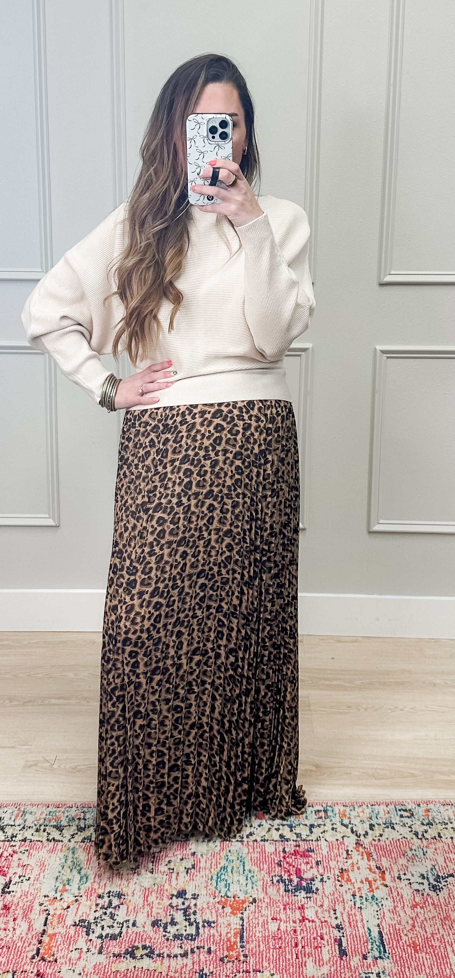 Leopard Print Pleated Skirt